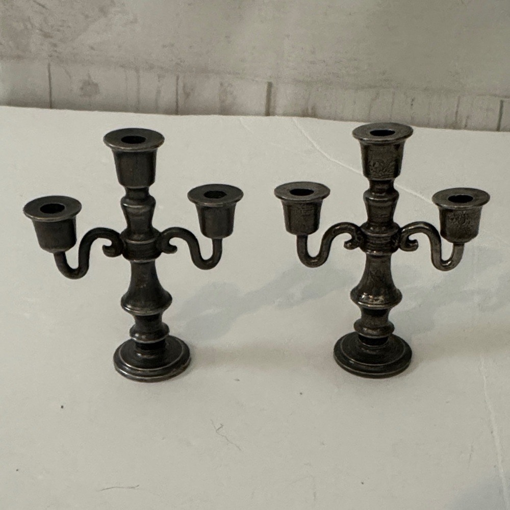 Vintage Miniature Pewter Candelabra Set Morgan North Carolina Dollhouse 2 3/4”